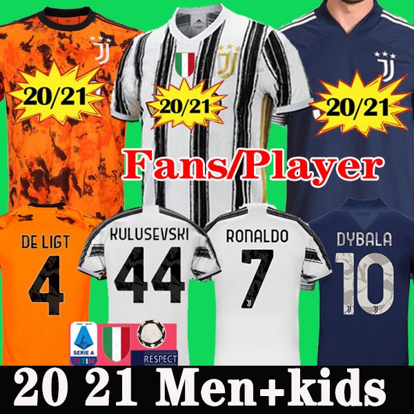 

fans player version juventus soccer jersey kulusevski football shirt ronaldo de ligt 20 21 dybala juve men + kids kit uniforms 2020 2021, Black