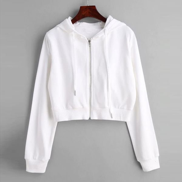 

crop hoodies womens sweatshirt coat zip up tracksuit autumn long sleeve hoodie pullovers solid black white hooded pullover