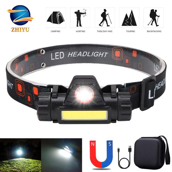 

headlamps zhiyu led headlamp magnetic usb rechargeable headlight with xpe spotlight cob floodlight 18650 battery camping,hiking,running