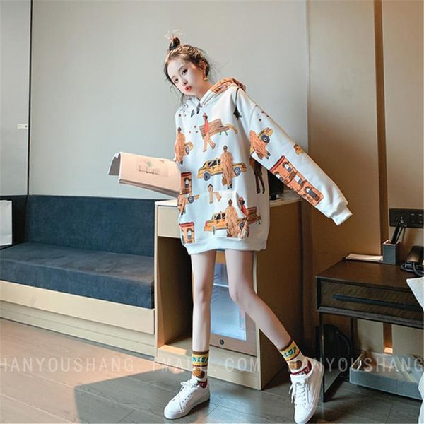 

women section autumn clothes casual hoodies cartoon printing car loose thicken fashion large size women hooded sweatshirt 119, Black