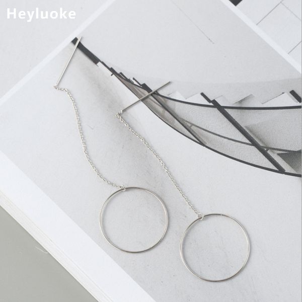 

2020 Aretes Circle Long Tassel Dangle Earrings For Women Simple Drop Earring Brincos Bijoux Boucle D'oreille Jewelry, Silver