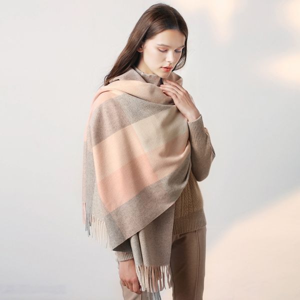 

scarves wool scarf female 2021 korean tassel thickened autumn and winter long cashmere warm plaid shawl dual-use, Blue;gray