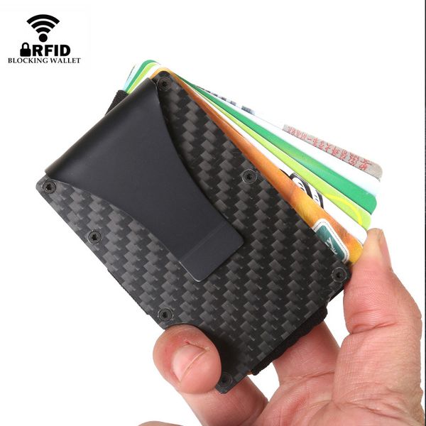 

carbon fiber card holder mini slim wallet men aluminum metal rfid magic wallet small thin male purses money bag vallet, Red;black