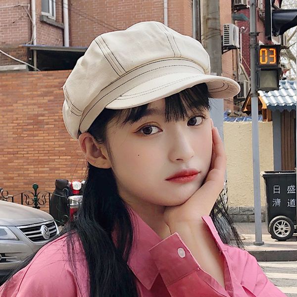 

ewq] autumn new style korean sewing octagonal hat solid color casual retro wild duck tongue beret painter cap zt512, Blue;gray