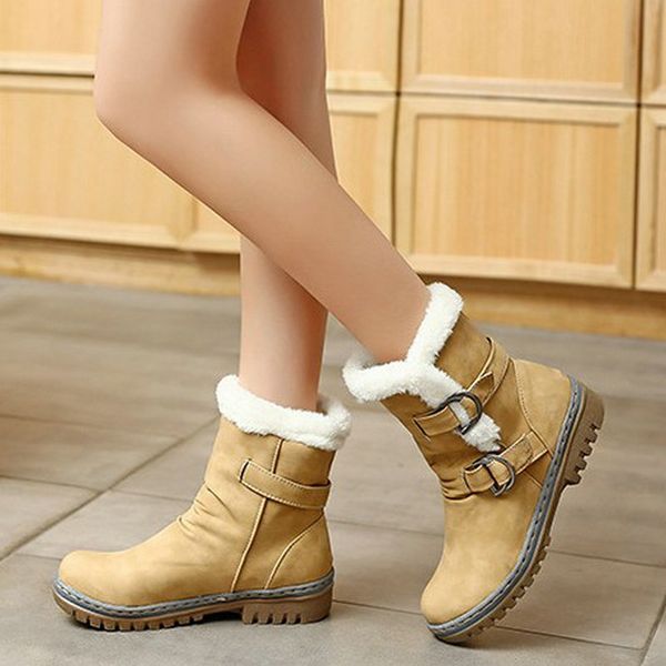 

winter leather warm snow shoes women boots mid-calf plush fur velvet boots female shoes booties woman footwear, Black