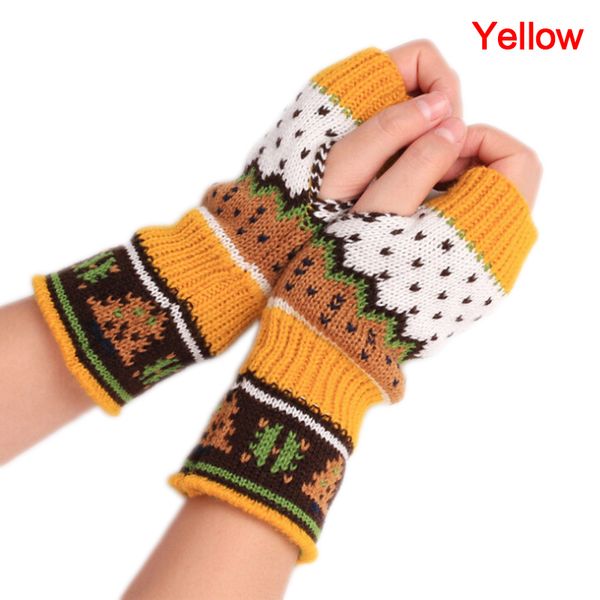 

1 pair fashion christmas knitted long hand gloves women' warm embroidered winter gloves fingerless, Blue;gray