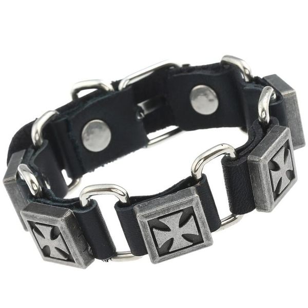 

charm bracelets fashion vintage punk cross handmade leather men women biker alloy link chain bangle wrap wristbands jewelry, Golden;silver