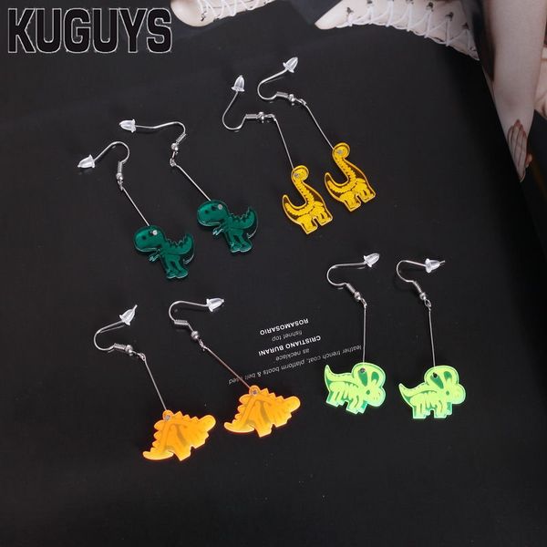 

dangle & chandelier kuguys fashion acrylic jewelry womens interesting drop earrings lovely small dinosaur 4 style earring girl's gift, Silver