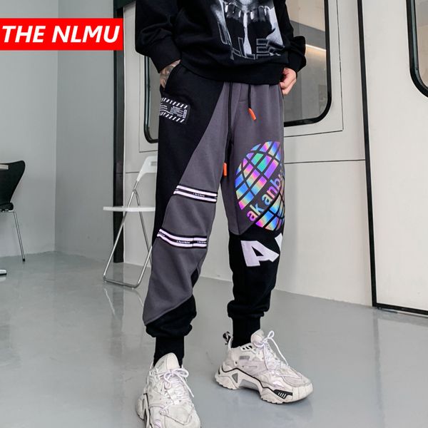 

hip hop reflective letter joggers pants mens harajuku sweatpants streetwear patchwork cotton track pants harem trousers wq162, Black