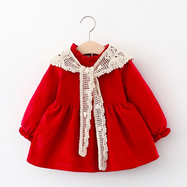 

baby clothes girl dress winter newborn infant dress fashion cute corduroy dress+knit shawl princess party ropa, Red;yellow