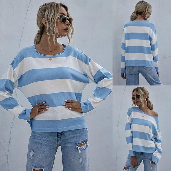 

2020 women's new knitwear stitching striped long-sleeved keep warm sweater comfortable and soft casual fashion selling, White;red
