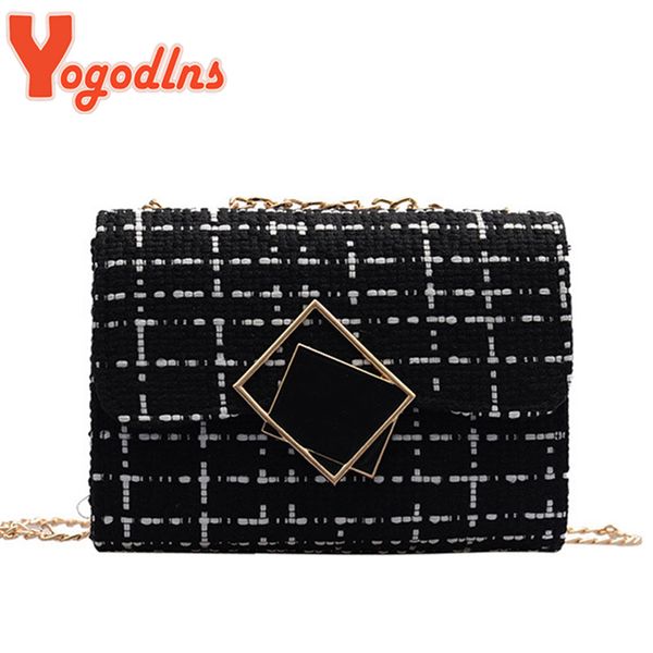 

yogodlns мода женщина luxury замок плед леди плечо crossbody сумки дизайн цепь сумка мини закрылки кошелек