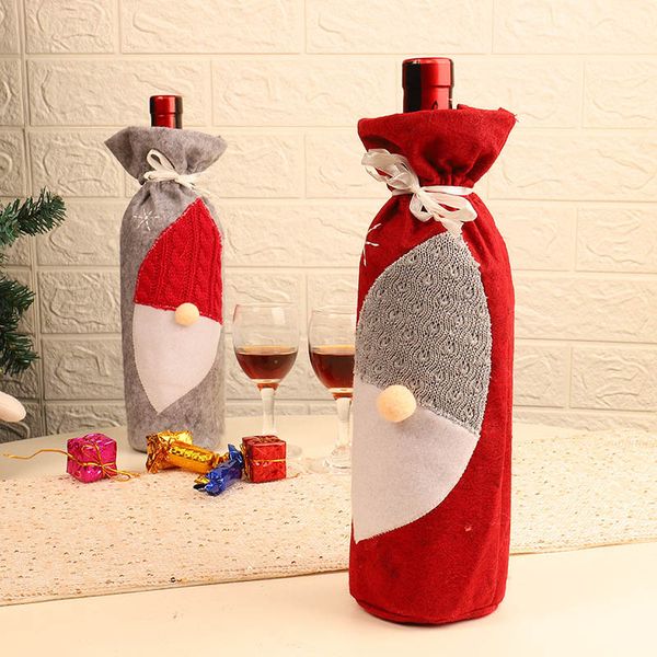 

new style christmas decoration non woven fabric santa claus red wine bottle cover simple style bottle bag bottle sleeve hot