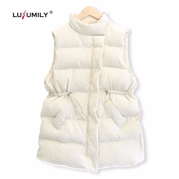 

women's vests lusumily arrivals fashion winter vest warm long sleeveless jacekt korean style down cotton waistcoat gilet femme, Black;white