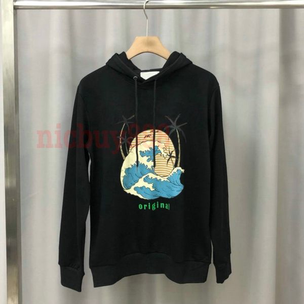 

new autumn designer clothing luxury mens ocean waves print hoodies pullover letter print sweatshirt hoody casual hoodie pullover coat, Black