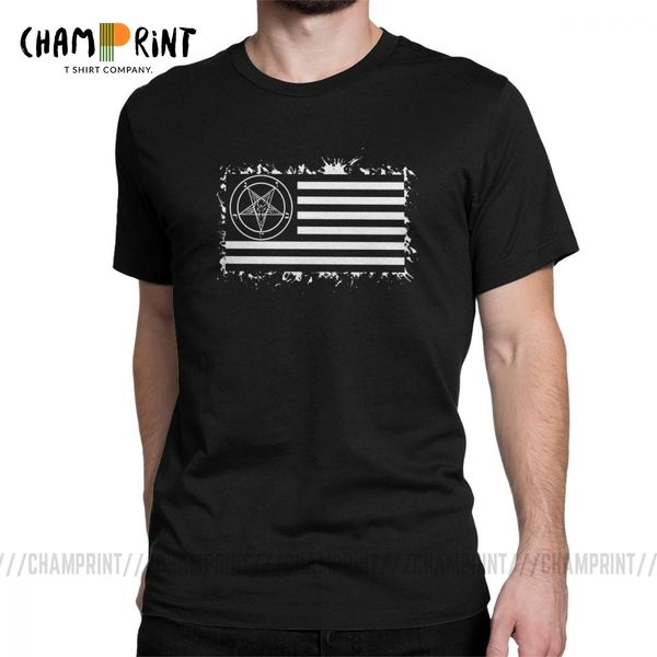 

vintage satanic american flag t-shirt for men pure cotton t shirt baphomet short sleeve tee shirt new arrival clothes