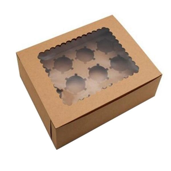 

10pcs cupcake box with window kraft paper boxes dessert mousse box 12 cup cake holders