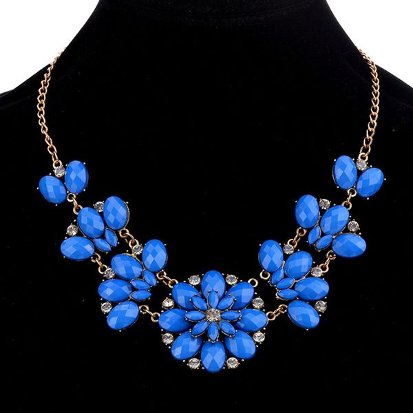 

chokers shuangr gemstone flower jewelry retro crystal sweater chain necklaces & pendants vintage choker necklace collier femme, Golden;silver