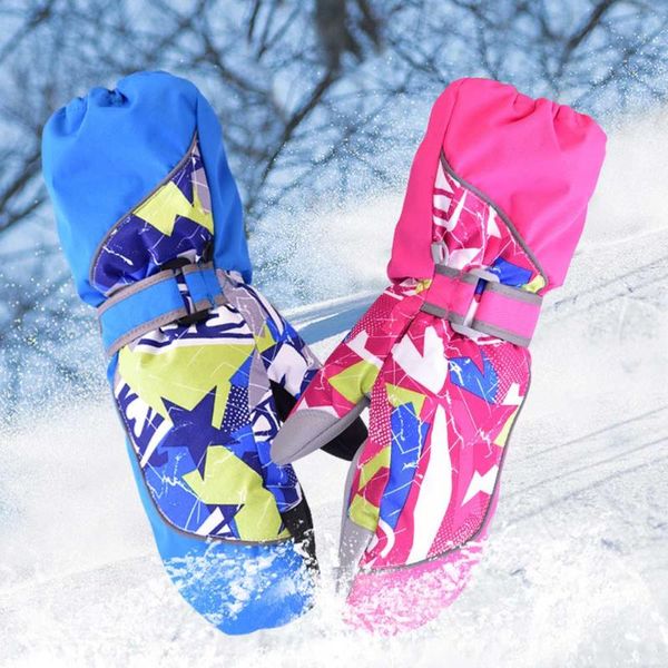 

fingerless gloves 2021 windproof waterproof children mittens boy girl winter warm breathable kids ski snowboard, Blue;gray