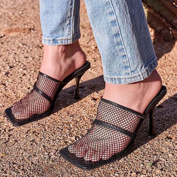 

big size 35-41 breathable mesh women pumps slipper slip on mules ladies thin high heel shoes stiletto heel summer pumps footwear, Black