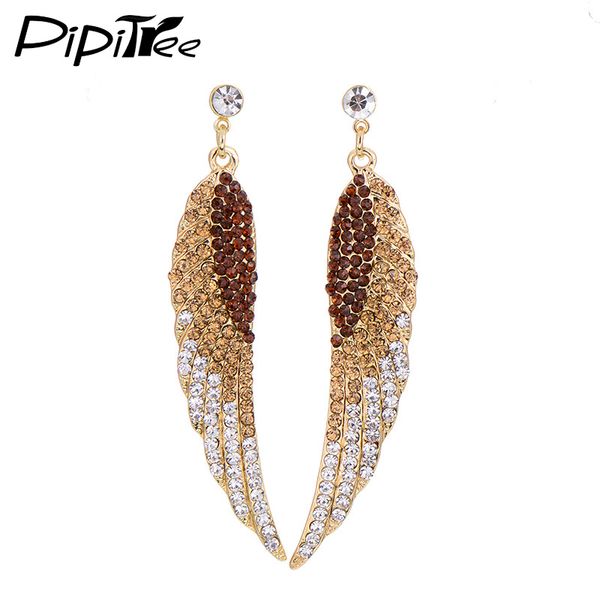 

2020 popular long angel earrings for women girls fashion feather punk style crystal rhinestone earrings statement jewelry, Silver