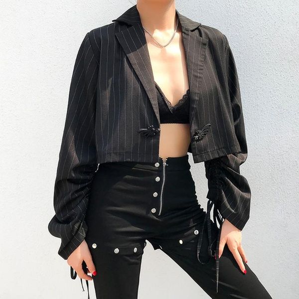 

women chic beige blazer notched striped long sleeve office wear coat solid female casual outerwear small coat chaqueta mujer, White;black