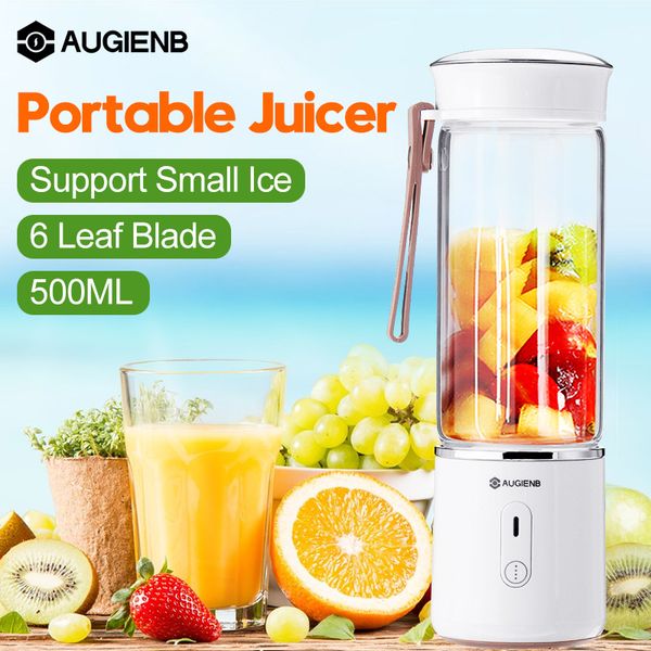 

augienb 500ml hand held portable usb rechargeable six blades glass juicer cup mixer meat mincing ice crushing for home travel
