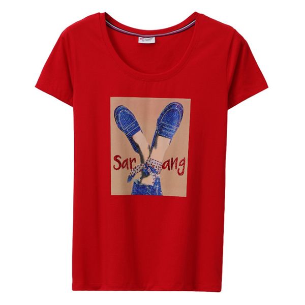 

european station new 2020 summer diamond t-shirt female korean version of white diamond short-sleeved slim sweet style size -4xl
