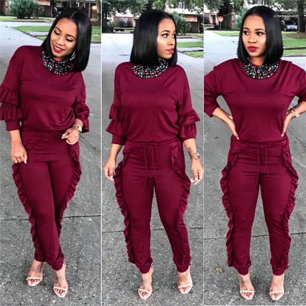 

tracksuits woman designer slim suit 2pcs sets panelled solid color ruffle clothing sets fashion spring casual, White