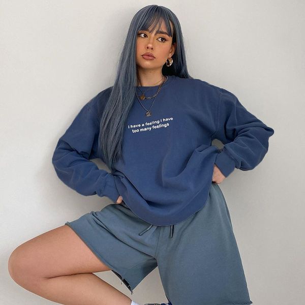 

new women's bf wind loose slim letter printing long-sleeved round neck casual sweatshirts, Black