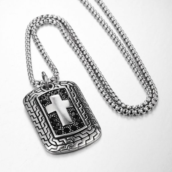 

hip-hop rock personality fashion trend cross party card pendant necklace titanium steel necklace hanging ornaments for men women, Silver
