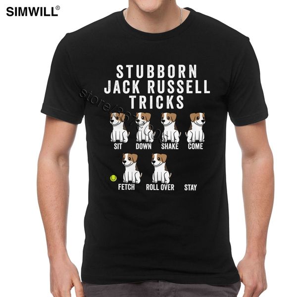 

retro stubborn jack russell terrier tricks t-shirt novelty puppy cotton tee men short sleeve funny design dogs training t shirt
