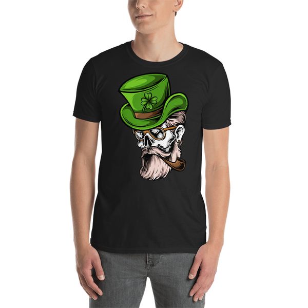 

green gentlemen skull extravagant style hat pipe nostalgia t-shirt shirt cotton short sleeve tee shirt