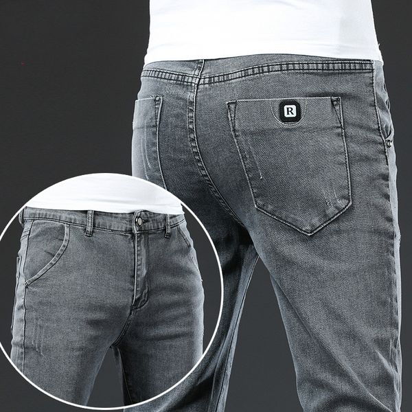 

brand biker jeans men streetwear long slim denim pant skinny mid waist slight elastic men fashion 2020, Blue
