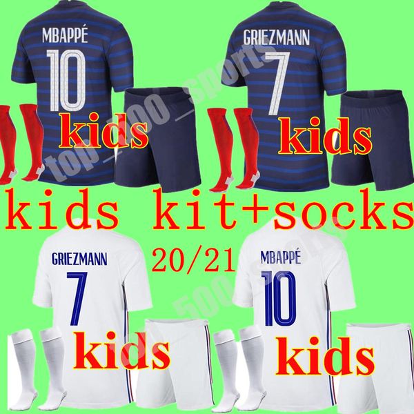 

2020 2021 kids kit france 2 star soccer jersey home away mbappe giroud griezmann kante 20 21 zidane maillot de foot men kits, Black