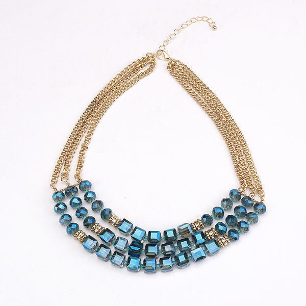

european and american multi-layer exaggerated acrylic bead chain necklace fashion atmosphere short chain sweater, Silver