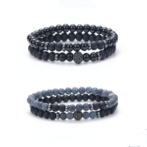 

2pcs/set 6mm beaded bracelet for couple lover energy elastic rope tiger eye bead lava natural stone rosary bracelet jewelry gift, Black