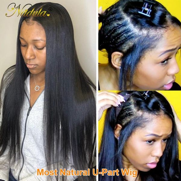 

lace wigs nadula u part wig natural straight human hair brazilian for black women 100% easy & quick, Black;brown