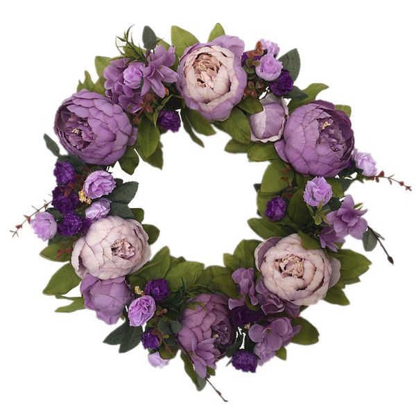 

17 inch artificial silk peony flower wreath wedding party festivals front door decoration