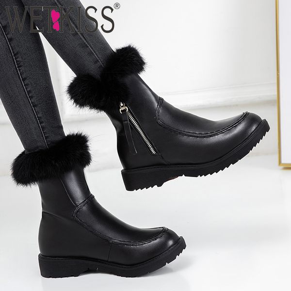

wetkiss snow boots women waterproof ankle booties zip fur warm shoes female round toe flat shoes girl ladies winter 2020 new, Black