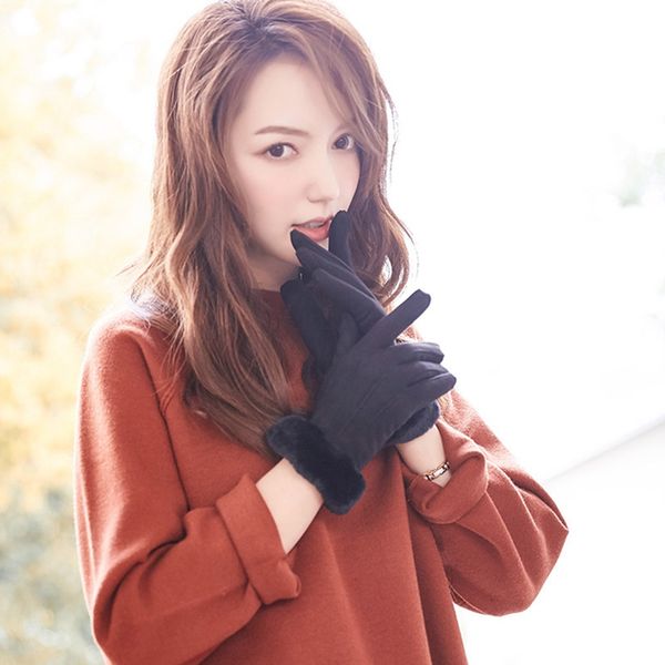 

winter women' suede plus velvet cute warm touch screen gloves thickening gloves for riding mountaineering, Blue;gray