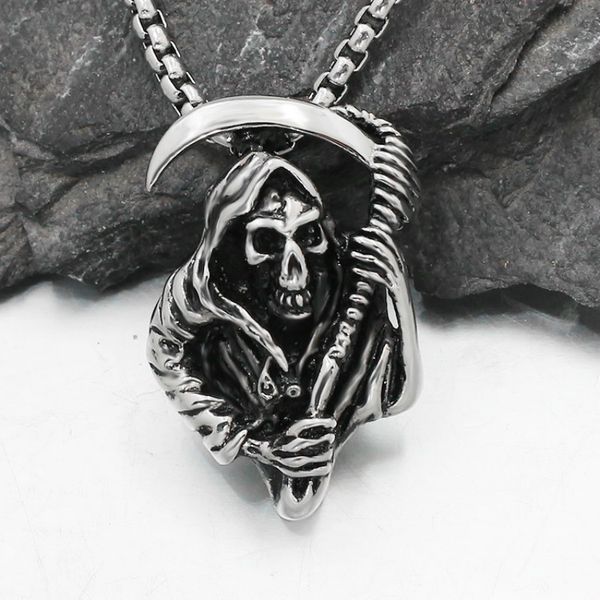 

titanium steel cross skull grim reaper scythe pendant necklace for men personality hip hop punk trend party jewelry specialoffer, Silver
