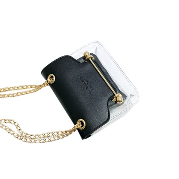 

fashion women design small square shoulder bag clear transparent pu composite messenger bags new female handbags black