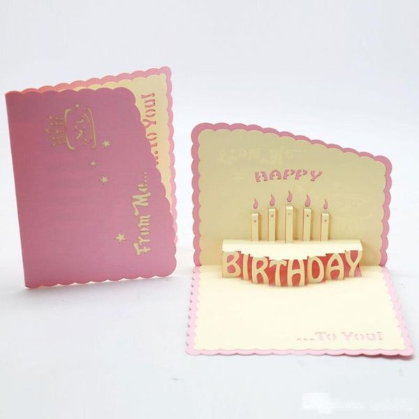

new 3d pop up greeting cards handmade happy birthday hollow out cake thank you postcard ing