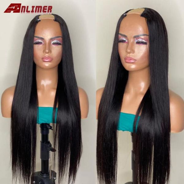 

lace wigs full end 2*4'' u part brazilian silky straight natural color 150% density remy human hair glueless wig, Black;brown
