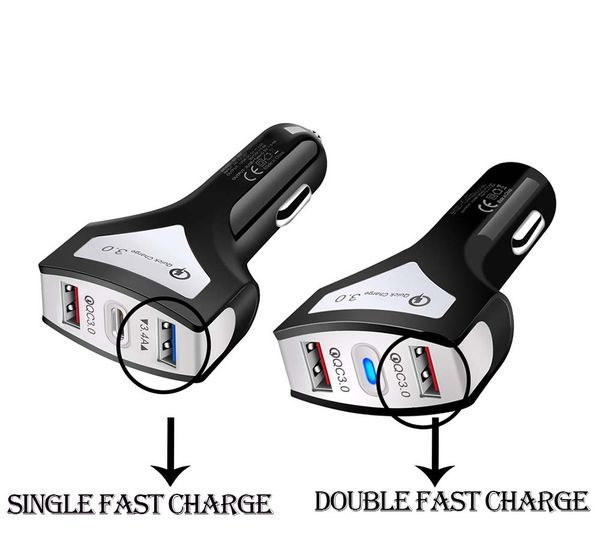 

new arrival fast pd 3.0 usb type-c car charger 3-ports quick charge 3.0 fast charger for car phone charging adapter