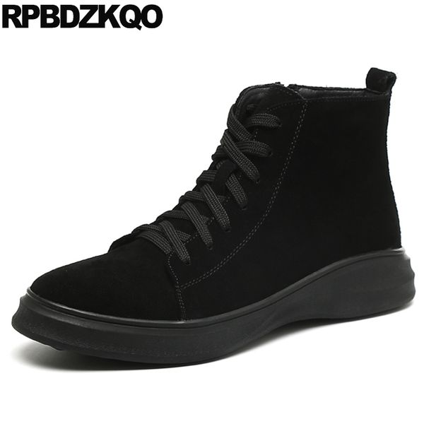 

boots black faux fur shoes mens winter warm sneakers thick soled suede male trainer high sole platform fashion booties