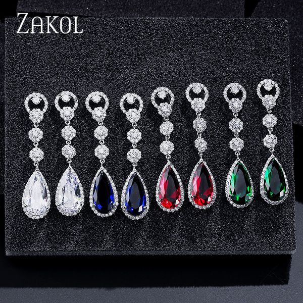 

dangle & chandelier zakol fashion water drop cubic zirconia crystal long earrings bridal wedding jewelry for elegant women fsep311, Silver