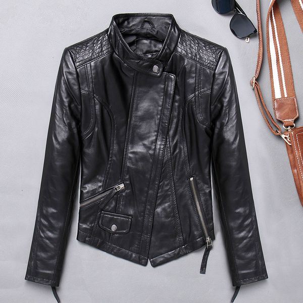 

zvaqs 2020 genuine leather jacket women 100% sheepskin coat slim fit biker motorcycle jacket autumn real leather jackets 1715, Black