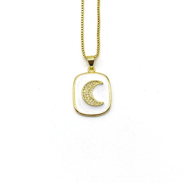 

5pcs/lot bohemian enamel brass cz moon pendant necklace, Silver